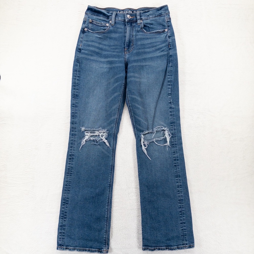 American Eagle Jeans Womens 6 Blue 90s Bootcut Distressed Ripped Stretch Whisker